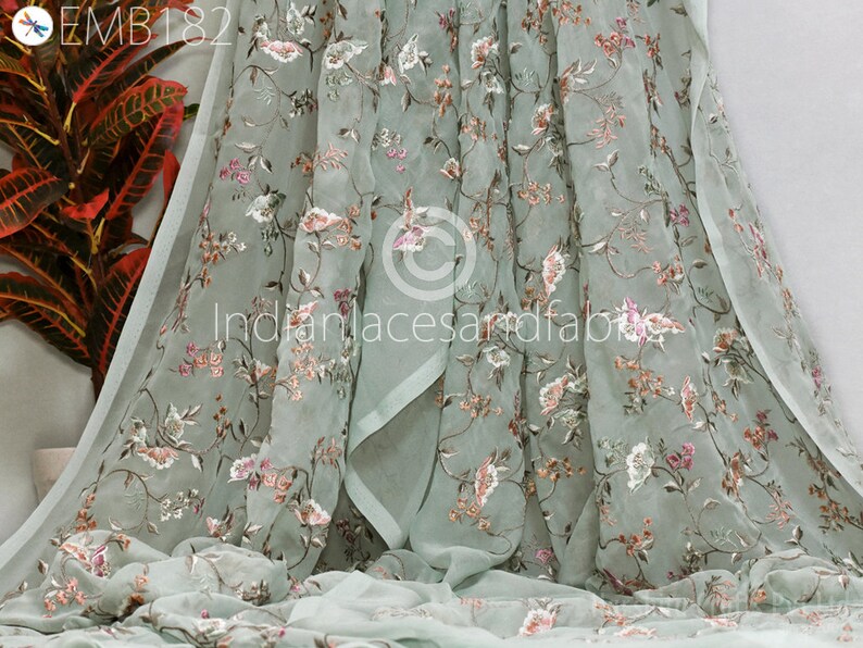 Mint Green Indian Embroidered Fabric by Yard Etsy