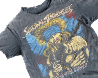 Vintage 1987 Suicidal Tendencies Join the Army Thrashed Tee Medium Metal T-Shirt 50/50 Short Sleeve Concert Shirt Thrashed Punk Fashion