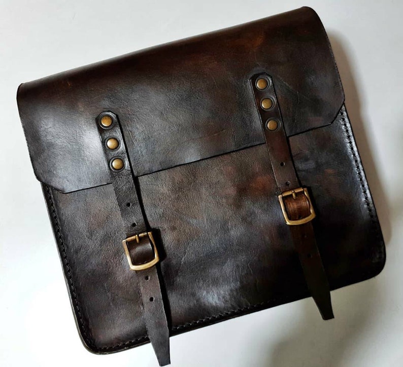 Cafe racer leather bag Deep brown color. Bmw. Triumph. Honda. Etsy