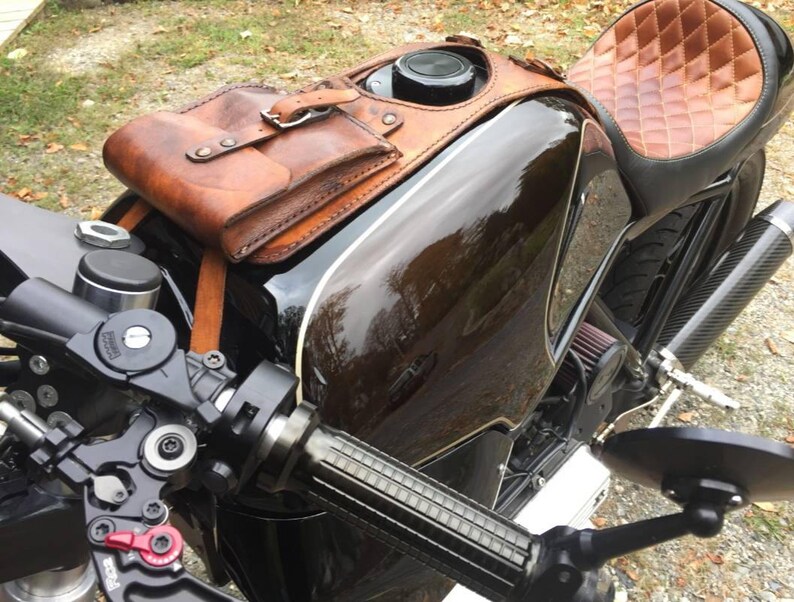 BMW K series leather tank belt and documents bag Cafe Racer | Etsy