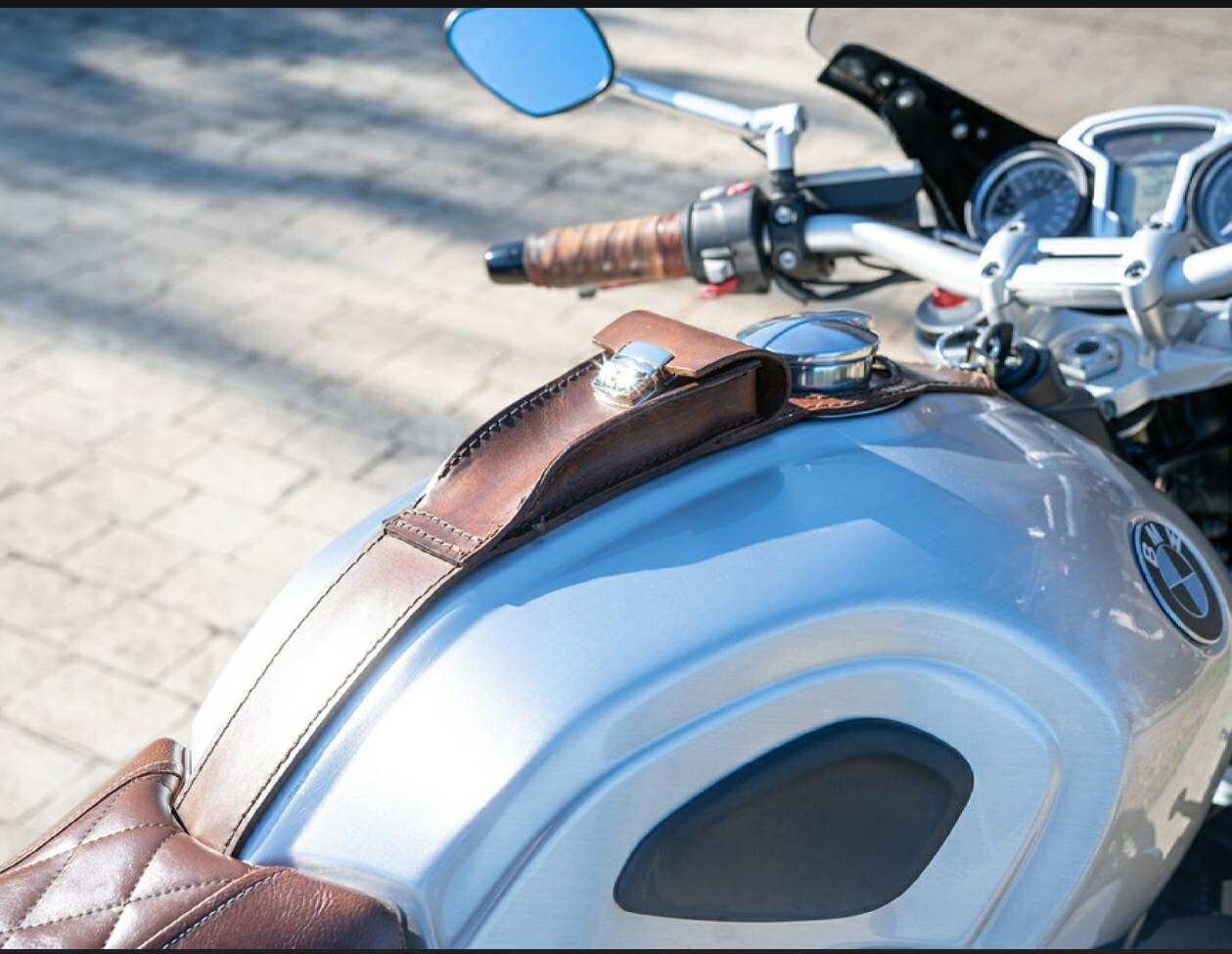 motorcycle leather tank strap