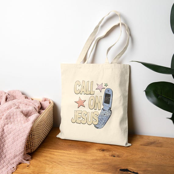 Funny Call on Jesus Tote Bag, Christian Gift, Reusable Grocery Bag, Eco-Friendly Storage, Church Event Accessory