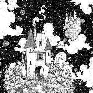 Rooftop Ponder SIGNED pen ink illustration PRINT. Various sizes available. Sky island fantasy landscape stars space night