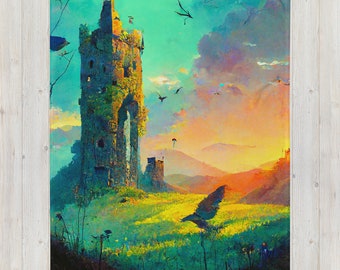 Dreams of Yesterday Throw Blanket, Magical enchanted fantasy Castle Ruins sunset adventure