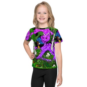 Girl and her Dragon Kids crew neck t-shirt whimsical enchanted magical fantasy landscape pen ink illustration shirt adventure read
