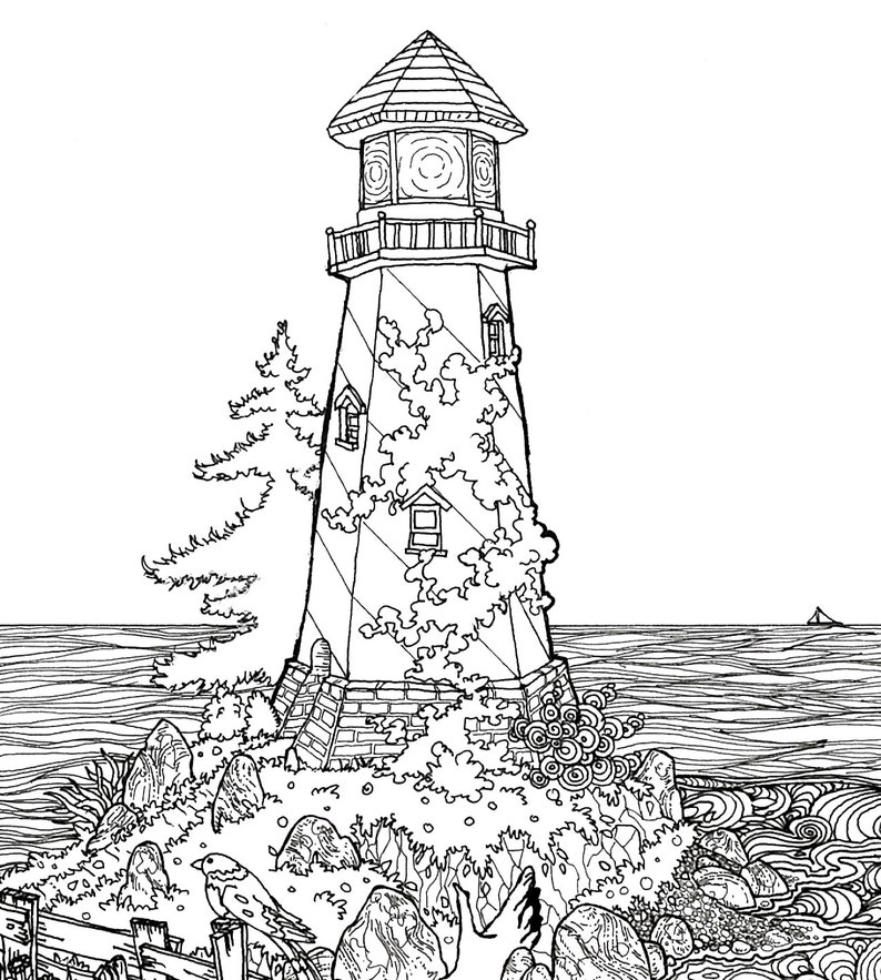Lighthouse on the Beach Pen Ink Illustration PRINT Various Etsy