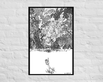 All Was Quiet Poster illustration various sizes abandoned house in snow under gray sky cold empty lonely expanse against the trees