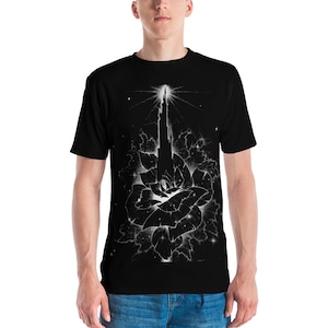 Guardian of the Rose Men&#39;s T-shirt, Stephen King Dark tower pen ink illustration print galaxy stars beam gunslinger ka