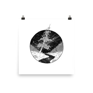 Riot of Stillness Poster pen ink illustration PRINT, various sizes. Explore outdoors adventure landscape in forest at night stars meadow