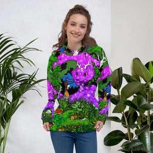 Girl and Her Dragon Womens Hoodie whimsical enchanted magical fantasy landscape adventure read explore pen ink sweater