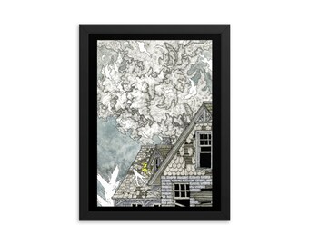 The Wind Reminds Me of a Home  I'll Never Know Framed poster, illustration PRINT. Various Sizes. Abandoned House with approaching storm