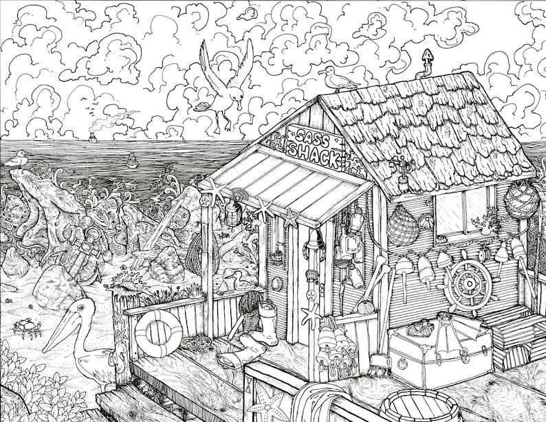 Strand Shack Pen En Inkthulpprogramma Illustratie Afdrukken Etsy