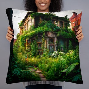 Overgrown Bookstore Basic Pillow