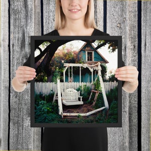 Memories grew like weeds around what once was Framed poster, post-apocalypse abandoned overgrown home