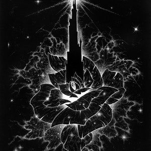 Couverture de Stephen King's Tower et Rose, impression d'illustration de tour sombre, fan art fantastique de tireur d'élite câlin le temps de se blottir