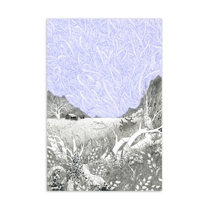 Estas salas ecoam com cartão postal padrão de memória, impressão de ilustração em tinta de caneta. Paisagem abandonada da casa de campo, aventura ao ar livre, explorar