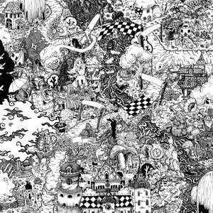 Alice im Wunderland Tusche illustriertER DRUCK Doodle Map Märchen Landschaft suchen verschiedene Größen, Lewis Carroll Cheshire Katze Fantasy