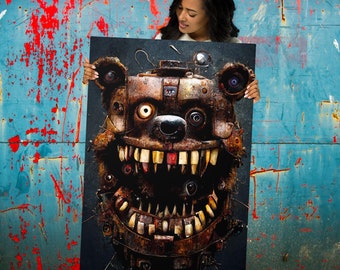 Freddy FNAF Metal prints. Five Nights at Pizza Parlor Robot Bear Horror video game Fan art
