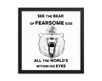 Bear of Fearsome Size Framed poster. WHITE. Stephen King Dark Tower Series Guardian of the beam Gunslinger midworld mythos. Sci-Fi Fantasy