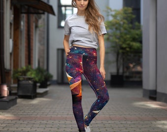 Travels of SS Georgie Yoga Leggings origami paper boat traveling through space Stephen King Sci-fi Fantasy IT