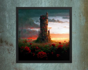 Póster enmarcado de la serie La Torre Oscura, arte mural de fantasía del oeste