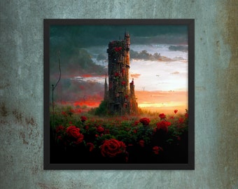 The Tower Framed Poster, Based on Stephen King's dark horror fantasy western, Dark Tower Series, Epic High Adventure