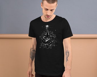 Tower and Rose Short-Sleeve Unisex T-Shirt. Stephen King Dark Tower illustration galaxy KA Gunslinger fantasy sci-fi epic.