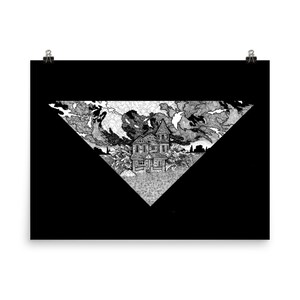 Rain Fed the Ache in Her Heart Poster illustration print of a forgotten home lost in the aftermath of a storm. Abandoned yet beautiful