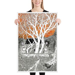 Autumn Took Them In and Hid Them and Told To Them the Secrets of Winter Framed poster, various sizes pen and ink illustration print