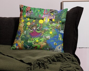 Princess Playing in Enchanted Forest Basic Pillow