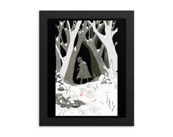 She is Death Framed poster pen ink illustration print, various sizes. Vampire, horror, snowy forest landscape outdoors adventure dont wander