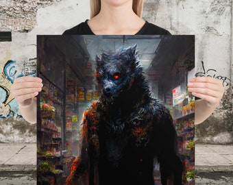 I Want My Kibble Poster, abandoned dystopian sci-fi fantasy werewolf creature machine horror