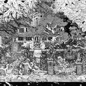House at the End of the Lane  pen ink illustration print. Various sizes. abandoned house haunted overgrown shadows hidden outdoors adventure