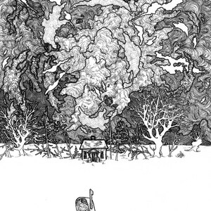 All Was Quiet signed pen and ink illustration unframed PRINT, various sizes available. Black and white landscape derelict home after storm