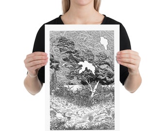 Passing Storm Poster, illustration PRINT. Various sizes. Countryside farmland country outdoors storm landscape, adventure wander explore