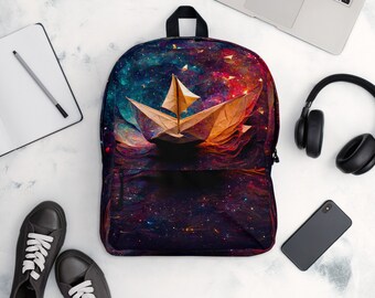 Travels of SS Georgie Backpack origami paper boat traveling through space Stephen King Sci-fi fantasy Horror IT