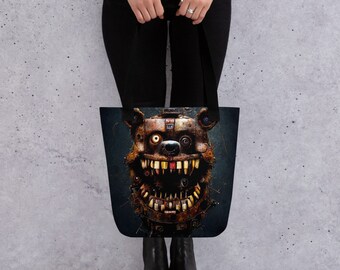 Freddy FNAF Tote bag, Five Nights at Pizza Parlor Robot Bear Horror Video Game Fan art