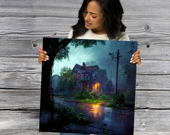 Corner House Poster, Evening Neighborhood town storm fantasy rainy adventure