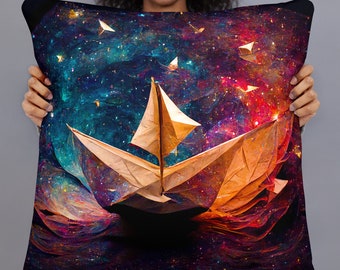 Travels of SS Georgie Basic Pillow, origami paper boat Stephen King Sci-fi fantasy Horror IT