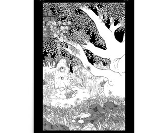 Standing Stone Poster illustration pen and ink print landscape forest