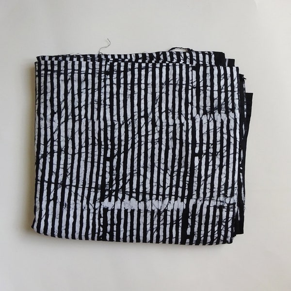Hand-dyed black white striped cotton fabric, Adire batik fabric black lndigo batik African textiles per yards African hand dyed material