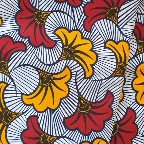 Yellow in Blue Flower Swirl Cotton Wax Veritable African Print Fabric main image 1