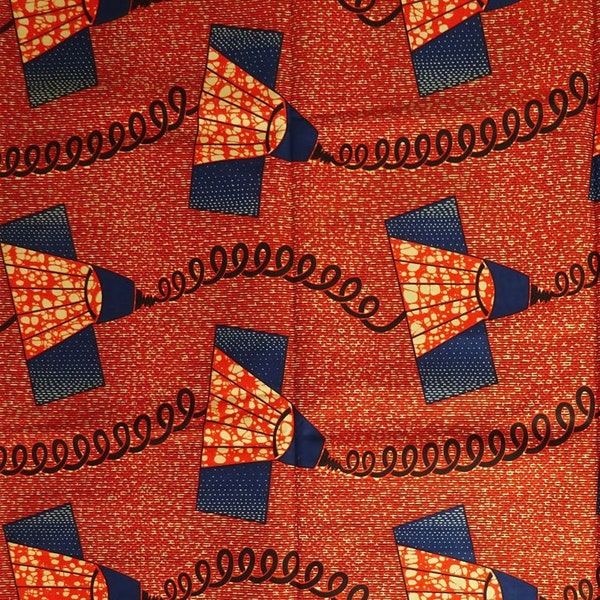 African fabric cotton Ankara print by the yard African print fabric African material Wax print fabric wire cable and lamp print red blue