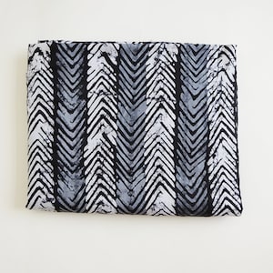 Blocks print fabric, African batik by the yard, chevron print fabric, Nigerian batik Adire, gray white black, cotton