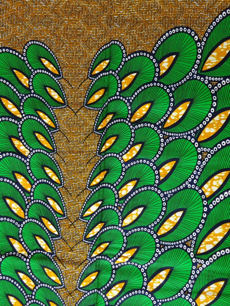 African fabric by yard peacock feather green brown African Etsy