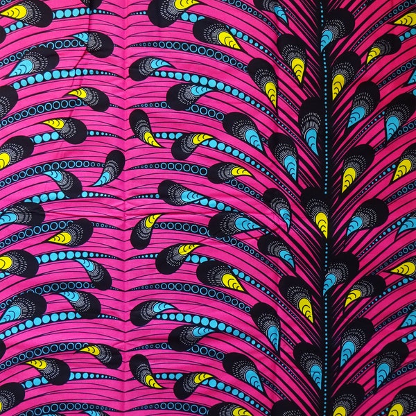 Pink cotton fabric sold by yard Peacock feather fabric Ankara print African fabric tear drops Rain Burst African wax print cotton material