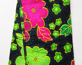 Floral print black cotton fabric pink green African fabric Ankara by the yard floral African wax print fabric cotton material bright fabric