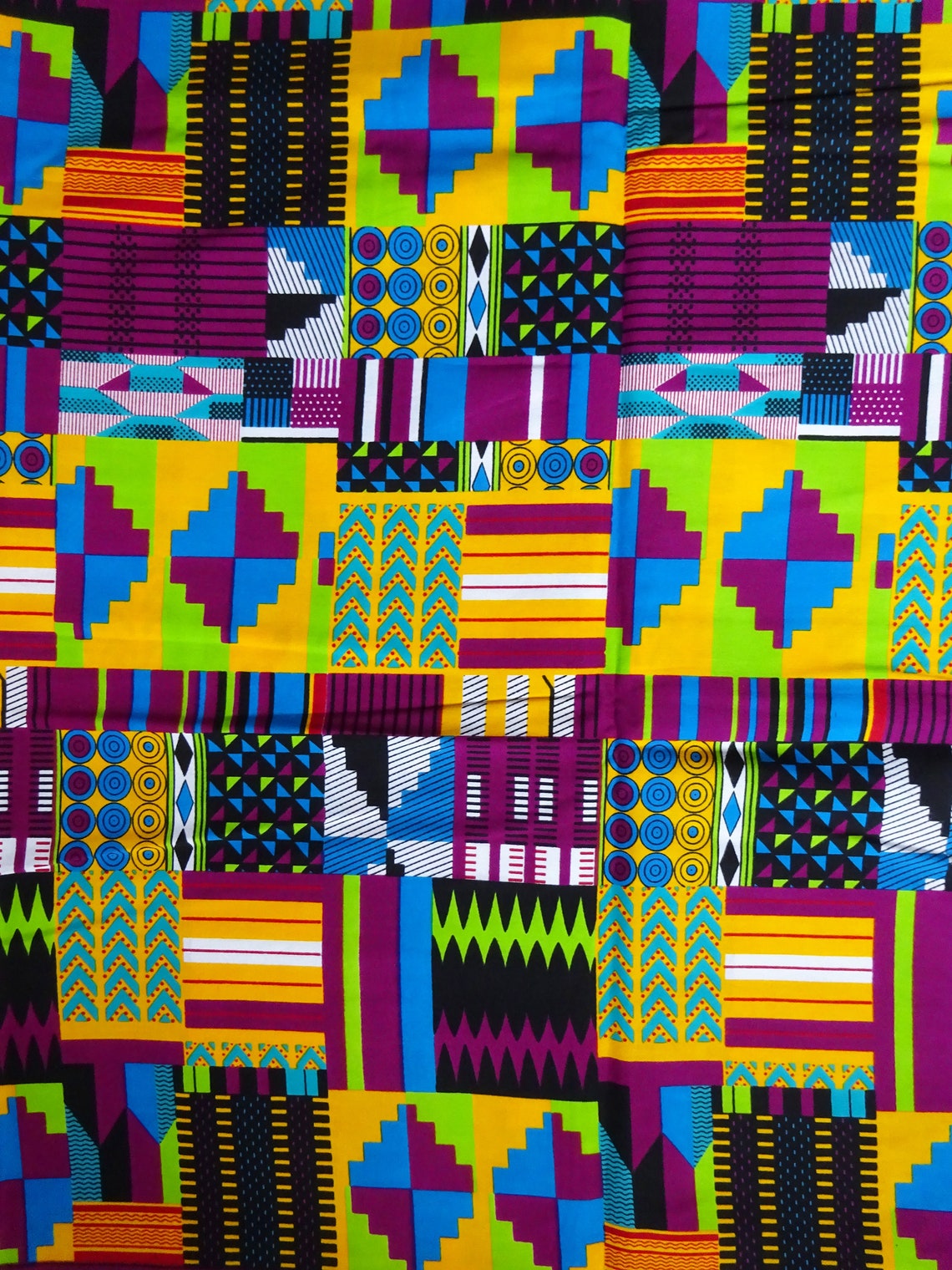 Africa fabric purple green kente print fabric African textile Etsy