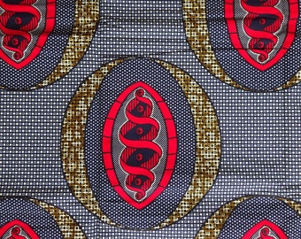 Red and grey African fabric by the yard Spiral print cotton fabric African Textile African wax print material