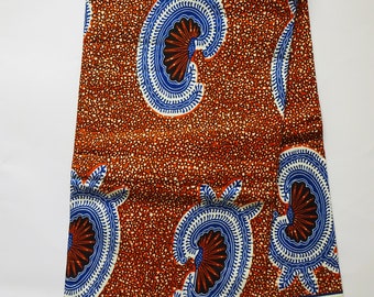African fabric, cotton wax print Ankara fabric by the yard, African wax print fabric, African ethnic cotton brown blue white fabric